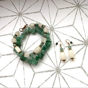 Bohemian Women’s Stone Beaded Bracelet and Earring Set Quartz and Averturine